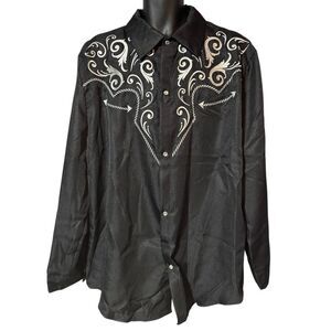Western Embroidered Pearl Snap Dress Button Up Down Shirt Men’s Size 42